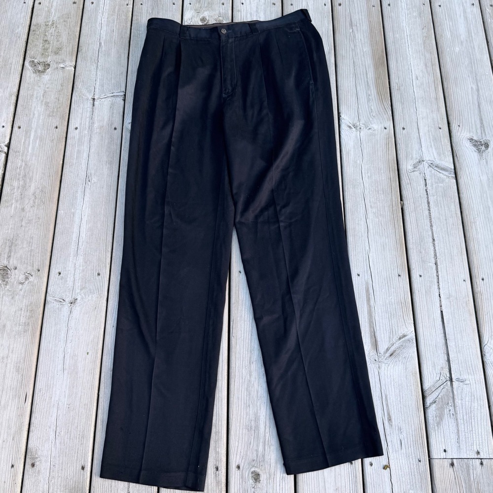 Tommy Bahama 100% Silk Pleated Trousers Black Mens 35x34 Tropic Dress Pants